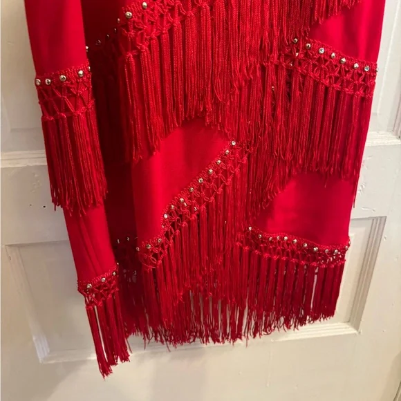 Vintage Red Tassel Halter Dress with Rhinestone Detail - Picture 5 of 11